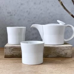 Hakusan Porcelain Linen Line Tea Set White (3pcs)